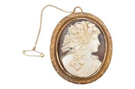 19TH CENTURY GOLD CARVED SHELL CAMEO BROOCH PIN