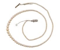 EARLY 20TH CENTURY PEARL & DIAMOND NECKLACE
