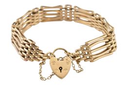 HALLMARKED 9CT GOLD FIVE BAR GATE LINK BRACELET