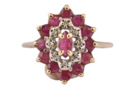 HALLMARKED 9CT GOLD RUBY & DIAMOND CLUSTER RING