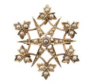 EARLY 20TH CENTURY 9CT GOLD & PEARL STAR FLOWER BROOCH PIN