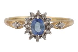 HALLMARKED 9CT GOLD & SAPPHIRE HALO RING