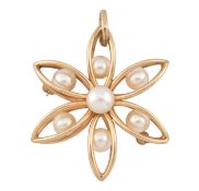 CULTURED PEARL FLOWER PENDANT BROOCH PIN
