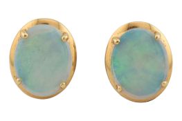PAIR OF 18CT GOLD & OPAL CABOCHON EARRINGS