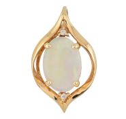 14CT GOLD OPAL & DIAMOND NECKLACE PENDANT