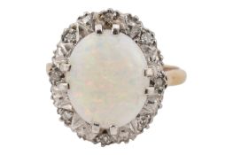 HALLMARKED 9CT GOLD OPAL & DIAMOND HALO RING