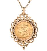 EDWARDIAN 1907 FULL GOLD SOVEREIGN PENDANT NECKLACE