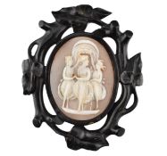 19TH CENTURY CARVED JET CAMEO BROOCH PIN