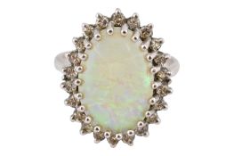 1970S HALLMARKED 18CT GOLD OPAL & DIAMOND HALO RING