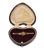 GOLD GARNET & PEARL BROOCH PIN & HEART SHAPED BOX