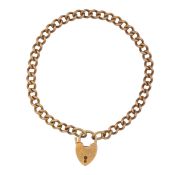 HALLMARKED 9CT GOLD HEART PADLOCK BRACELET