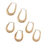 COLLECTION OF THREE PAIRS 9CT GOLD CREOLE HOOP EARRINGS