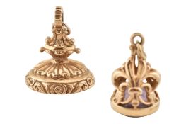 TWO HALLMARKED 9CT GOLD INTAGLIO FOBS