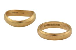 TWO HALLMARKED 18CT GOLD BAND RINGS