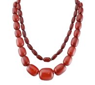 VINTAGE CHERRY AMBER BAKELITE BEAD NECKLACE