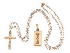 HALLMARKED 9CT GOLD CROSS PENDANT NECKLACE & ANOTHER