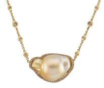 HALLMARKED 18CT GOLD BAROQUE PEARL & DIAMOND