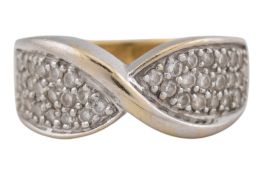 HALLMARKED 18CT GOLD & DIAMOND CROSSOVER RING