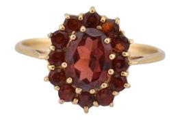 HALLMARKED 9CT GOLD GARNET CLUSTER RING