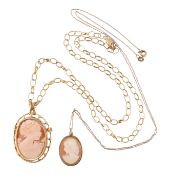 HALLMARKED 9CT GOLD CAMEO & NECKLACE WITH ANOTHER