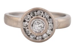 HALLMARKED 18CT WHITE GOLD & DIAMOND TARGET RING