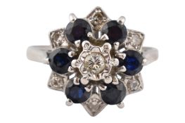 HALLMARKED WHITE GOLD SAPPHIRE & DIAMOND RING