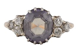 A GOLD AMETHYST & DIAMOND RING