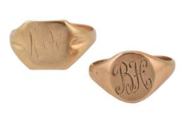 TWO 9CT GOLD SIGNET RINGS