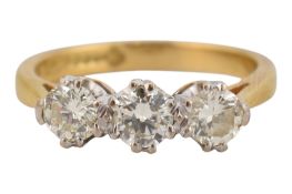 HALLMARKED 18CT GOLD & DIAMOND THREE STONE RING