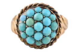 19TH CENTURY 9CT GOLD TURQUOISE CLUSTER RING