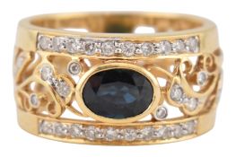 18CT GOLD SAPPHIRE & DIAMOND OPENWORK BAND RING