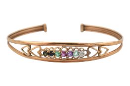 HALLMARKED 9CT GOLD ACROSTIC DEAREST GEM SET BANGLE