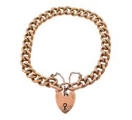 EARLY 20TH CENTURY 9CT GOLD BRACELET WITH HEART PADLOCK CLASP