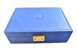 ROLEX BLUE LEATHER EMBOSSED LADIES JEWELLERY BOX