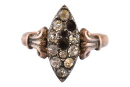 19TH CENTURY VICTORIAN 9CT GOLD & PASTE NAVETTE RING