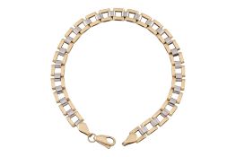 HALLMARKED 9CT GOLD BI COLOUR SQUARE LINK CHAIN BRACELET