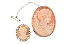 2 HALLMARKED 9CT GOLD CAMEO BROOCHES