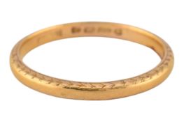 1930S HALLMARKED 22CT GOLD BAND RING