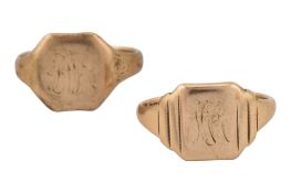 TWO HALLMARKED 9CT GOLD SIGNET RINGS