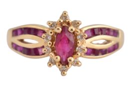 14CT GOLD RUBY & DIAMOND HALO RING