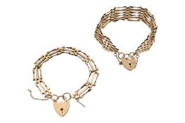 TWO HALLMARKED 9CT GOLD GATE LINK CHAIN BRACELETS