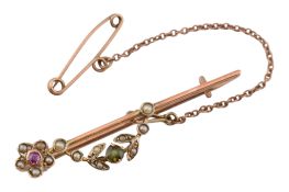 EARLY 20TH CENTURY 9CT GOLD GEM & PEARL SET BROOCH PIN