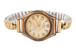 HALLMARKED 9CT GOLD CASED PERFECTA WATCH ON METAL FLEX STRAP