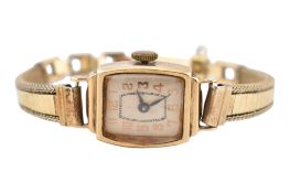 HALLMARKED 9CT GOLD WATCH ON ROLLED GOLD STRAP