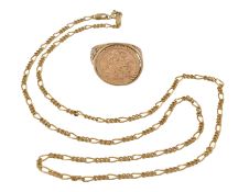 HALLMARKED 9CT GOLD NECKLACE & FAUX SOVEREIGN RING