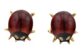 PAIR OF HALLMARKED 18CT GOLD ENAMEL LADYBIRD EARRINGS