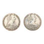 TWO 1780 MARIA THERESA POSTHUMOUS SILVER THALERS
