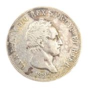 1827 CARLO FELIX SILVER FIVE LIRE