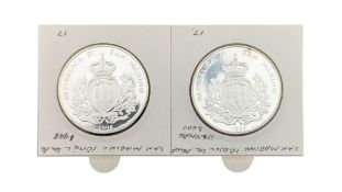 TWO 1990S SAN MARINO TEN THOUSAND LIRE SILVER COINS