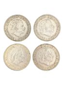 FOUR DUTCH JULIANA SILVER TWO & ONE HALF GULDENS